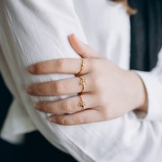 Anillo ajustable con el signo del zodiaco - Acuario - Acero inoxidable 304L - Esmeralda x1