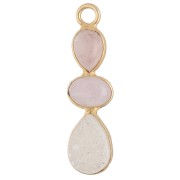 Colgante geométrico de 29 x 8 mm, dorado en oro fino - Morganita - Kunzita - Druzy blanco