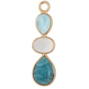 Colgante geométrico de 29 x 8 mm, dorado en oro fino - Larimar - Piedra lunar - Apatita