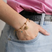 Pulsera de malla redonda de 1,5 mm con 5 cuentas pasantes de 5 mm - Acero inoxidable 304 x 18 cm
