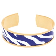 Pulsera tipo brazalete de 17 x 160 mm con motivo de cebra - Dorado con oro fino - Blanca - Azul oscuro x1