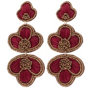 Pendientes colgantes de 99 x 45 mm de rafia y cuentas bordadas, color bronce - burdeos, 2 unidades