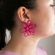 Pendientes de flor de hilo - volumen 3D - 52 mm de rafia - Naranja x2