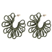 Pendientes de aro con forma de flor de hilo — con volumen 3D — de 57 mm de rafia — color caqui x2