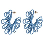 Pendientes de aro con forma de flor de hilo — con volumen 3D — 57 mm de rafia — Azul x2