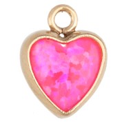 Dije en forma de corazón de 7 x 5,5 mm, con cabujón de imitación de ópalo rosa intenso, chapado en oro (oro laminado)