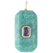 Colgante rectangular de 34 x 15 mm con piedra preciosa y circonitas - Amazonita - Rosa o violeta