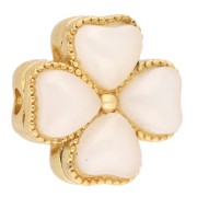 Cuenta en forma de trébol de 13 mm con varios agujeros y cabujones de imitación de nácar - Dorado - Blanca