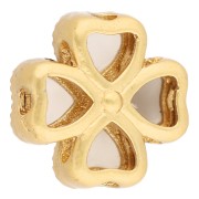 Cuenta en forma de trébol de 13 mm con varios agujeros y cabujones de imitación de nácar - Dorado - Blanca