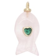 Colgante con forma de pez de 28 x 13 mm con un corazón de circonita y una piedra preciosa - Cuarzo rosa x1