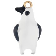 Dije de pingüino, 18 x 9,5 mm. Resina epoxi - Acero inoxidable 304 Dorado - Blanco x1