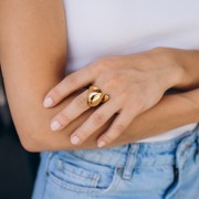 Anillo ancho abombado - Talla 58 - Acero inoxidable 304 Dorado x1