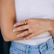 Anillo con doble gota - Talla 54 - Acero inoxidable 304 Dorado x1