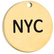 Dije redondo de 14 mm con grabado «NYC» - Maratón de Nueva York - Acero inoxidable 316 Dorado x1
