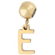 Cuenta pasante de 5 mm con dije con la letra E - Acero inoxidable 304 Dorado x1