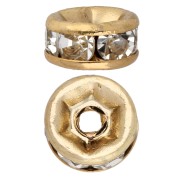 Cuentas redondas con strass de 6 mm - Acero inoxidable 304 Dorado - Crystal x1