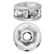 Cuentas redondas con strass de 6 mm - Acero inoxidable 304 - Crystal x1