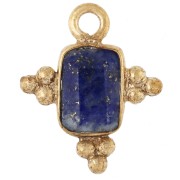 Dije rectangular facetado de 13 x 11 mm con piedra preciosa - Dorado - Lapislázuli