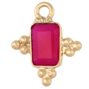 Dije rectangular facetado de 13 x 11 mm con piedra preciosa, dorado en oro fino - Calcedonia rosa