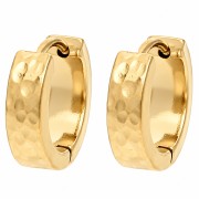 Ganchos pendientes de aro redondos anchos martillados de 14 mm - Acero inoxidable 316L dorado x2