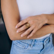 Anillo ancho con efecto de múltiples anillos - Talla 52 - Acero inoxidable 304 Dorado x1