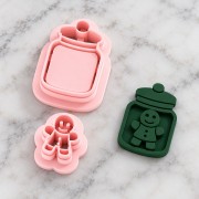 Juego de cortadores de galletas con forma de tarro y pan de especias, fabricados en polímero biodegradable - Beige x2