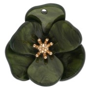 Colgantes con forma de flor en relieve de 30 mm de acrílico - Acero inoxidable Dorado - Caqui veteado x2