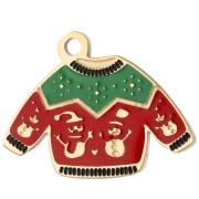 Dije de jersey navideño de 13 x 17 mm con resina epoxi - Acero inoxidable 304 Dorado - Rojo - Verde x1