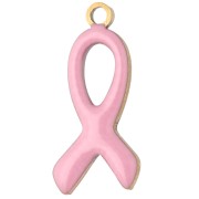 Dije con la cinta de concienciación, 14 x 6 mm, de resina epoxi, acero inoxidable 316L, dorado - rosa claro