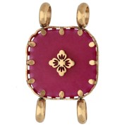 Entrepieza cuadrada de 15 mm con motivo floral, acero inoxidable 304 Dorado - Calcedonia rosa teñida