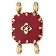 Entrepieza cuadrada de 15 mm con motivo floral - Acero inoxidable 304 Dorado - Ágata roja teñida