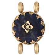 Entrepieza redonda de 15 mm con motivo floral - Acero inoxidable 304 Dorado - Lapislázuli teñido
