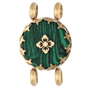 Entrepieza redonda de 15 mm con motivo floral - Acero inoxidable 304 Dorado - imitación de malaquita