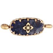 Entrepieza ovalada de 18 x 8 mm con motivo floral - Acero inoxidable 304 Dorado - Lapislázuli teñido