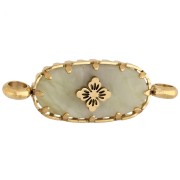 Entrepieza ovalada de 18 x 8 mm con motivo floral - Acero inoxidable 304 Dorado - Jade oliva