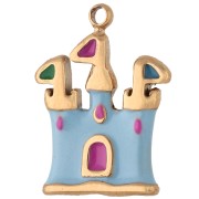 Dije con forma de castillo, 14 x 10 mm, de resina epoxi - Acero inoxidable 304 Dorado - Azul - Rosa