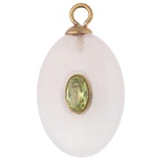 Colgante ovalado de 22 x 13 mm con circonita verde y cuarzo rosa, acero inoxidable 304 Dorado