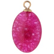 Colgante ovalado de 22 x 13 mm con circonitas y calcedonia rosa teñida, acero inoxidable 304 Dorado