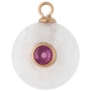 Dije redondo de 15 mm con circonitas rosas y ágata - Acero inoxidable 304 Dorado