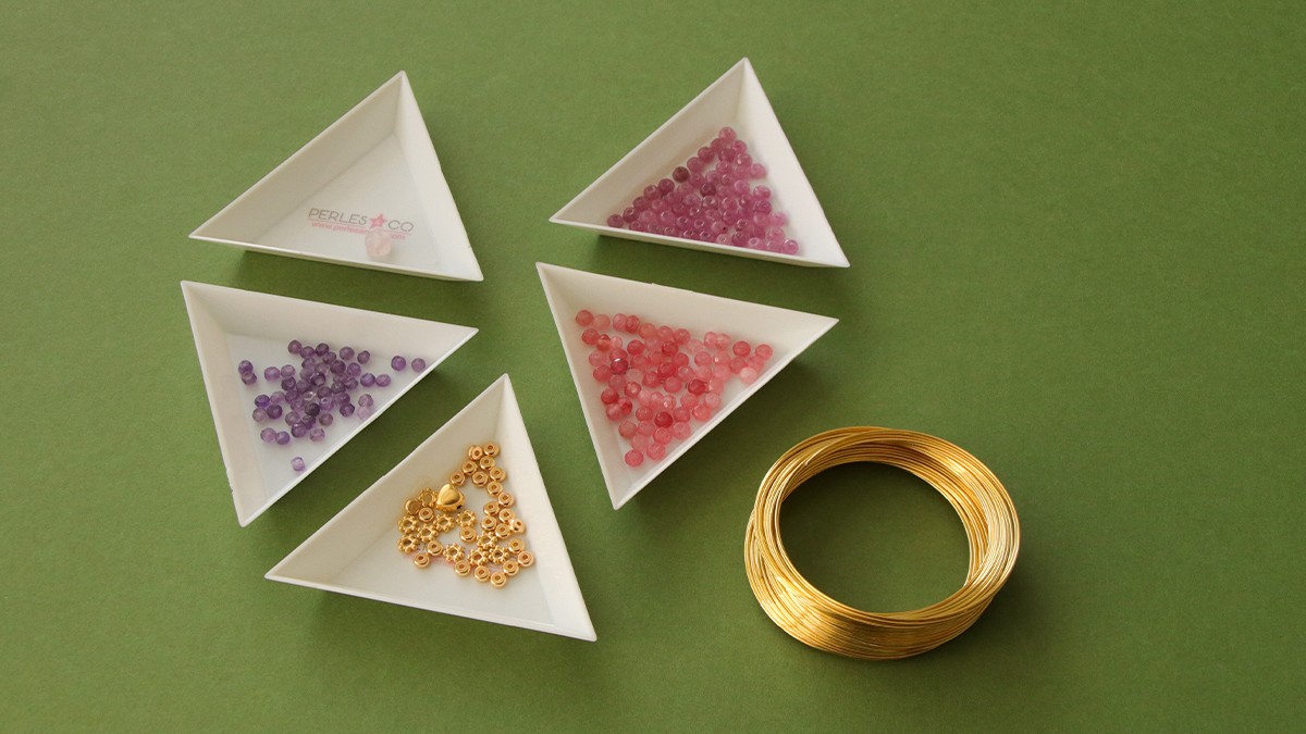 Pulsera multi vuelta, cuentas de piedra natural malva y rosa : Paso 1 Pulsera multi vuelta, cuentas de piedra natural malva y rosa : Paso 1