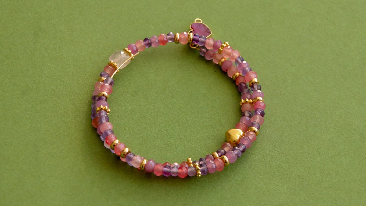 Pulsera multi vuelta, cuentas de piedra natural malva y rosa : Paso 6 Pulsera multi vuelta, cuentas de piedra natural malva y rosa : Paso 6