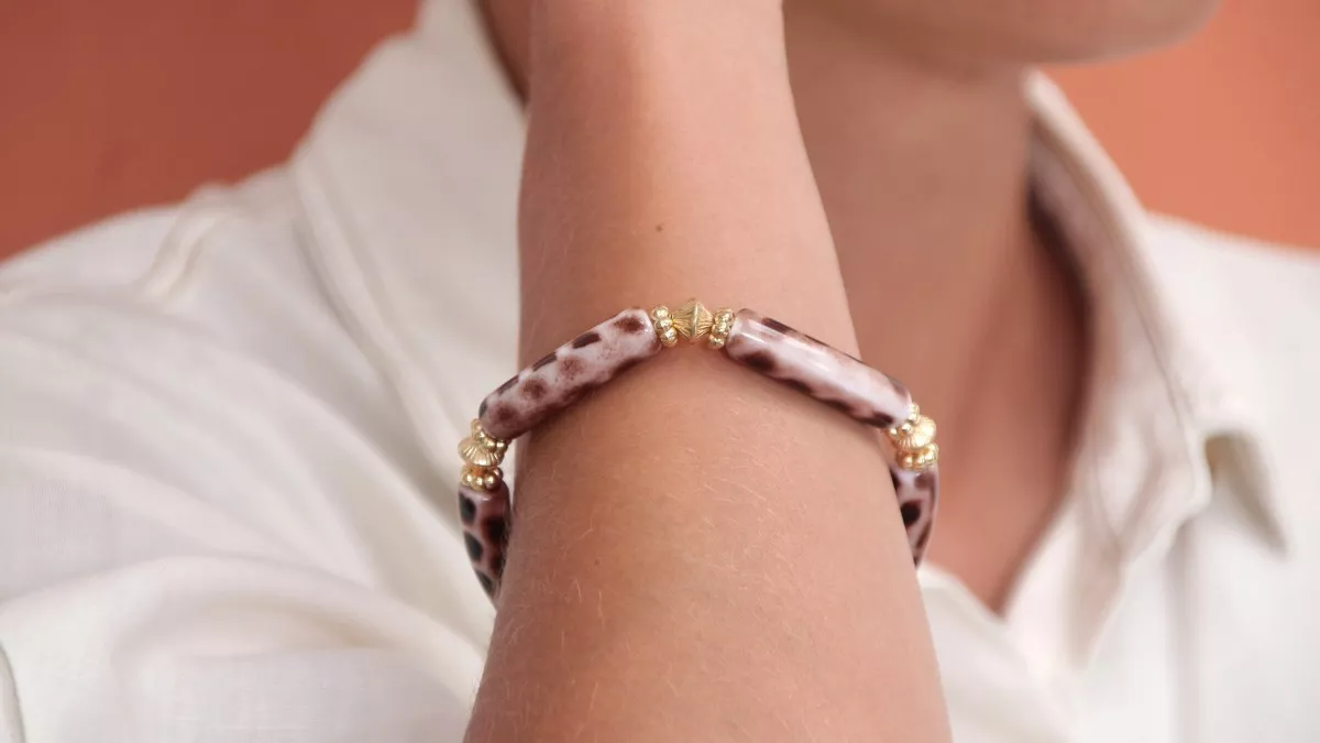 Pulsera elástica de cuentas con estampado de leopardo Pulsera elástica de cuentas con estampado de leopardo