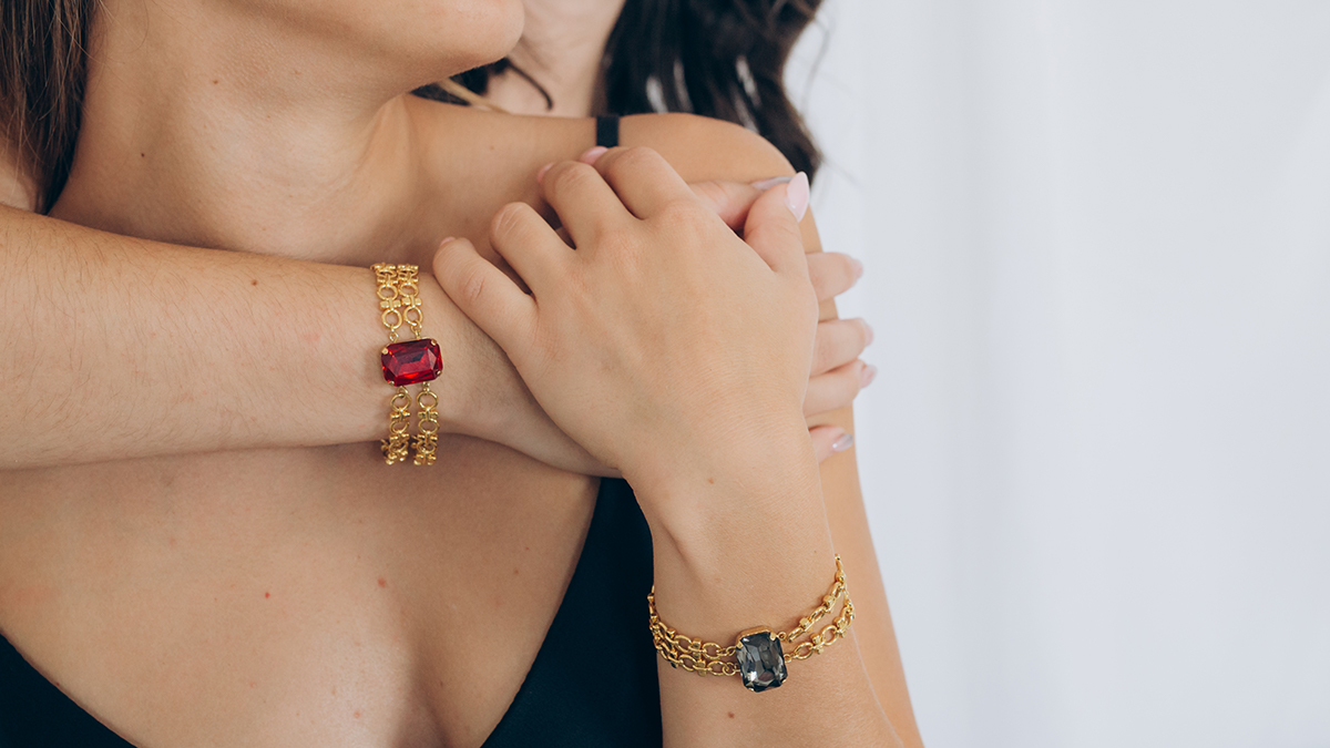 Pulsera vintage de eslabones dobles con Engaste de cristal Aurora Pulsera vintage de eslabones dobles con Engaste de cristal Aurora