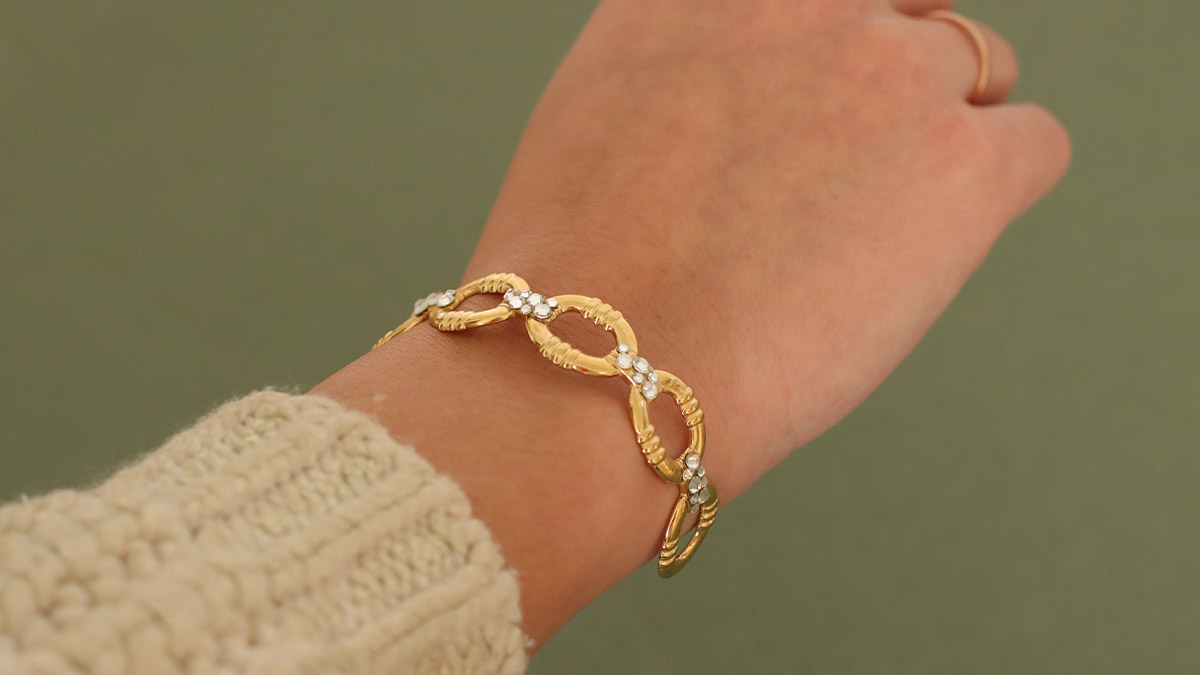 Pulsera de strass de acero inoxidable chapado en oro Pulsera de strass de acero inoxidable chapado en oro