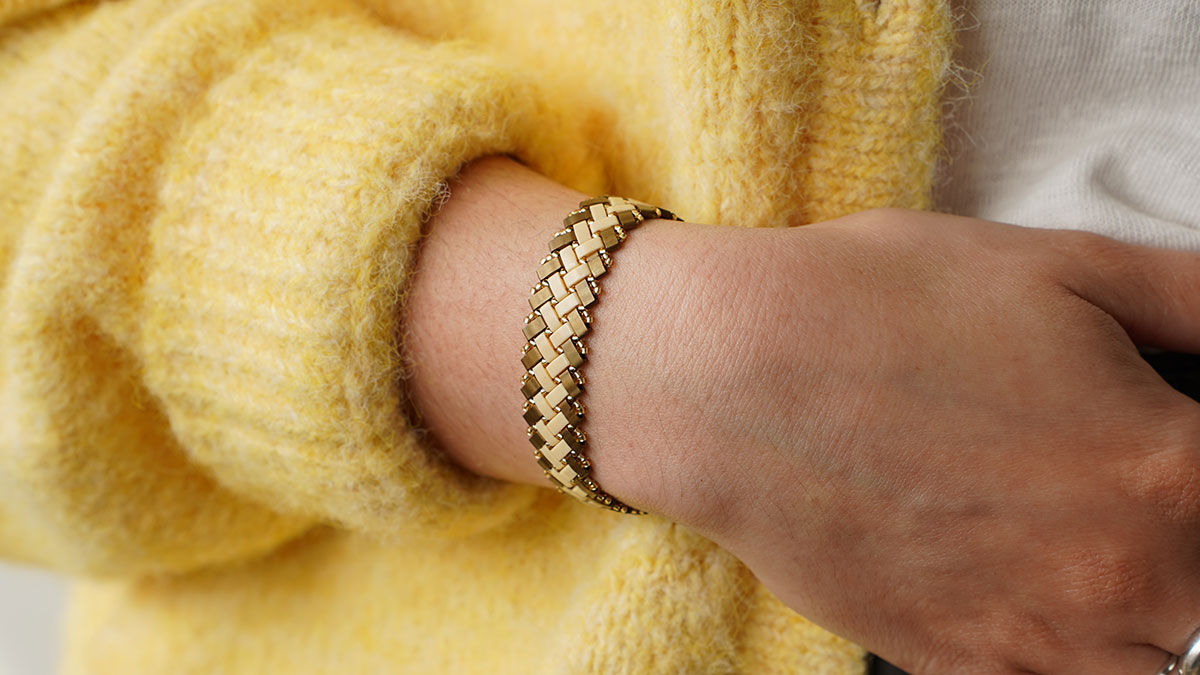 Pulsera Miyuki media tila 2 cuentas chevron Pulsera Miyuki media tila 2 cuentas chevron