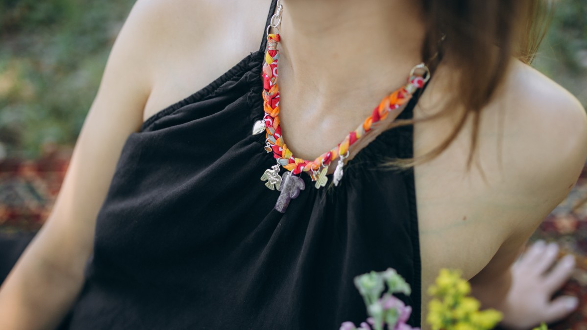 Collar trenzado con palmera amatista y Dije de Plata 925 Collar trenzado con palmera amatista y Dije de Plata 925