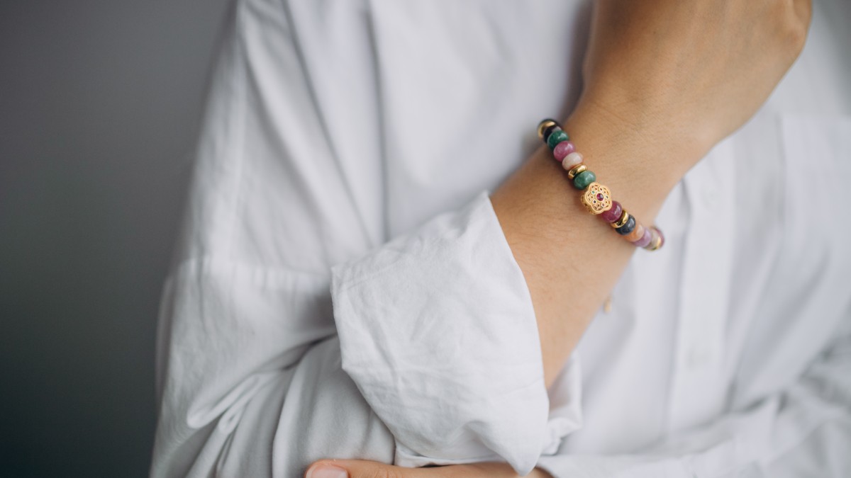 Pulsera de piedra natural y flor de perla Pulsera de piedra natural y flor de perla