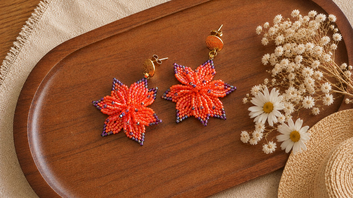 Pendientes flor tejida de 7 pétalos Pendientes flor tejida de 7 pétalos