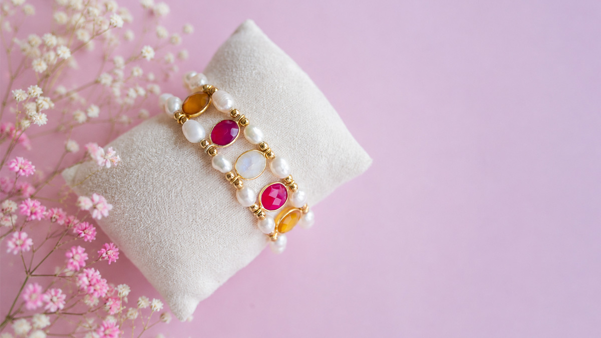 Pulsera de doble vuelta con piedras naturales y cuentas de agua dulce Pulsera de doble vuelta con piedras naturales y cuentas de agua dulce