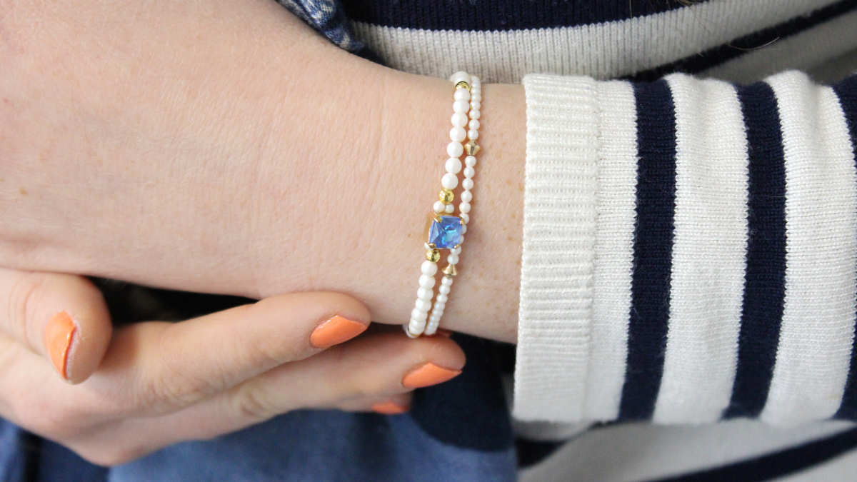 Pulsera elástica cuadrada de caleidoscopio DeLite con cuentas de perlas de PureCrystal Pulsera elástica cuadrada de caleidoscopio DeLite con cuentas de perlas de PureCrystal